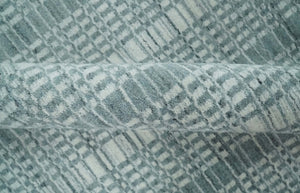 Modern Striped 8x10 Hand Made Ivory and Gray Blended Wool Area Rug