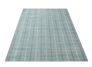 Modern Striped 8x10 Hand Made Ivory and Gray Blended Wool Area Rug