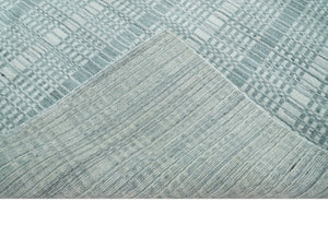 Modern Striped 8x10 Hand Made Ivory and Gray Blended Wool Area Rug