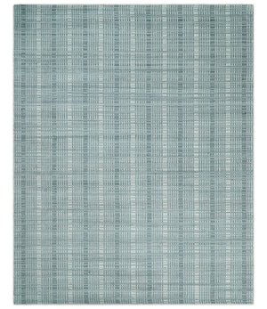 Modern Striped 8x10 Hand Made Ivory and Gray Blended Wool Area Rug