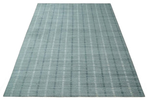 Modern 8x10 Hand Made striped silver and Gray Blended Wool Area Rug