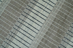 Modern 8x10 Hand Made Stripes Ivory and Brown Wool Flatwoven Area Rug