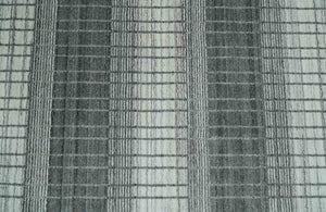 Modern Stripes 8x10 Hand Made Ivory and Gray Blended Wool Area Rug