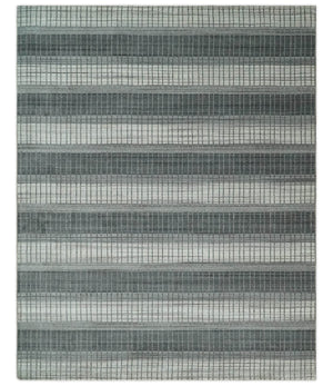 Modern Stripes 8x10 Hand Made Ivory and Gray Blended Wool Area Rug