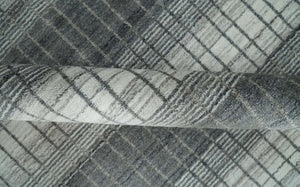 Modern Stripes 8x10 Hand Made Ivory and Gray Blended Wool Area Rug