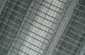 Modern Stripes 8x10 Hand Made Ivory and Gray Blended Wool Area Rug