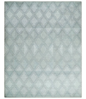 Modern 8x10 Silver, Ivory and Charcoal Geometrical Handmade Art Silk Area Rug