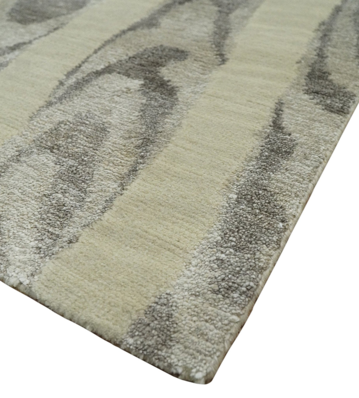 Modern Abstract 2x3 Beige and Gray Hand Knotted  Wool and Silk Area Rug