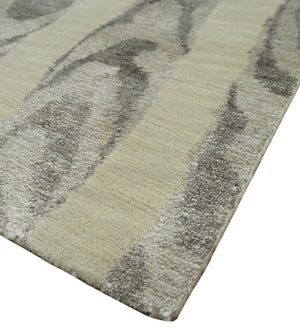 Modern Abstract 2x3 Beige and Gray Hand Knotted  Wool and Silk Area Rug