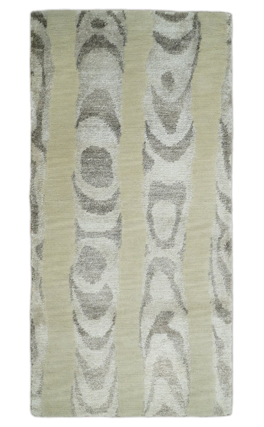 Modern Abstract 2x3 Beige and Gray Hand Knotted  Wool and Silk Area Rug
