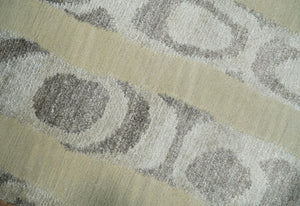 Modern Abstract 2x3 Beige and Gray Hand Knotted  Wool and Silk Area Rug