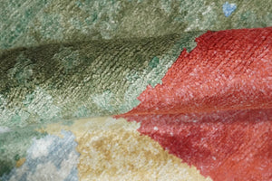 Modern Abstract 2x4 Blue, Red and Gold Hand Knotted bamboo silk Area Rug