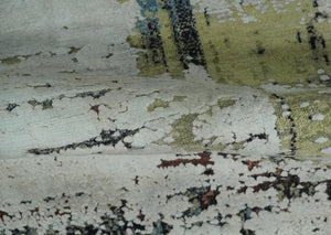 Modern Abstract 2x4 High Low Ivory and Olive Real Silk and Wool Rug