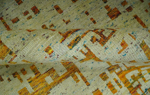 Modern Abstract 5x7 Gold and Beige Recycled Art Silk Area Rug