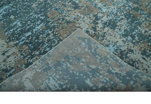 8x10 Hand Knotted Modern Abstract Blue and Brown Low Pile Wool Rug