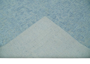 Modern Abstract 8x10 Hand Loomed Silver and Aqua High Low Pile Blended Wool Rug