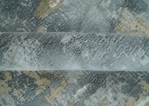 Modern Abstract  8x10 Silver, Charcoal and Olive Hand Loomed Blended wool and Art silk Area Rug