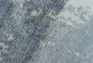 Modern Abstract Blue And Ivory Hand Knotted Wool Area Rug