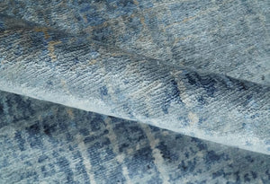 Modern abstract Blue, Aqua and Brown Hand Knotted 8x10 wool and Art silk Area Rug