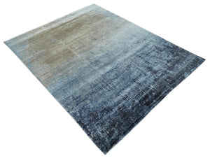 Modern abstract Blue, Aqua and Brown Hand Knotted 8x10 wool and Art silk Area Rug