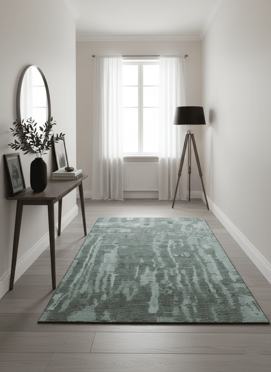 Modern abstract Charcoal and Light Blue Hand knotted 5x8 wool Area Rug