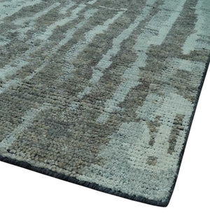 Modern abstract Charcoal and Light Blue Hand knotted 5x8 wool Area Rug
