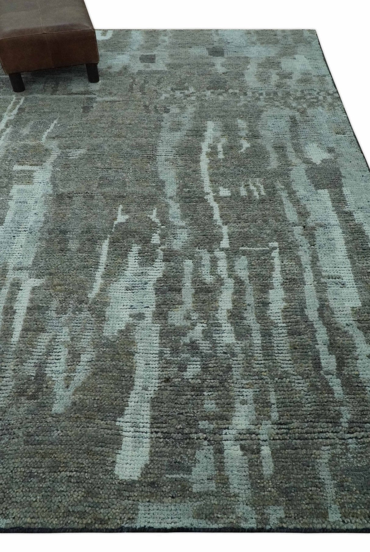 Modern abstract Charcoal and Light Blue Hand knotted 5x8 wool Area Rug