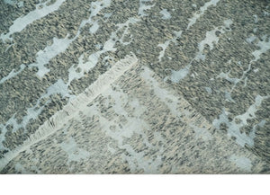 Modern Abstract Charcoal, Beige and Silver Hand Knotted 5.6x8 wool and Bamboo Silk area Rug