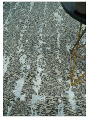 Modern Abstract Charcoal, Beige and Silver Hand Knotted 5.6x8 wool and Bamboo Silk area Rug