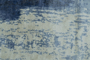 Modern Abstract Design Beige And Blue 9x12 Hand Knotted Bamboo Silk Area Rug