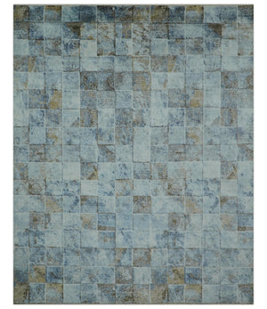 Modern Abstract Design Blue And Brown 8x10 Hand Knotted Wool Area Rug