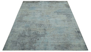 Abstract Blue And Gray  8x10 Hand Knotted Bamboo Silk Area Rug