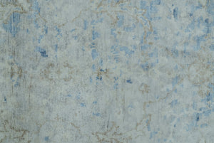 Modern Abstract Design Gray And Blue 10x13 Hand Knotted Bamboo Silk Area Rug