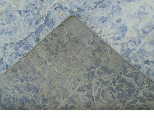 Modern Abstract Design Gray And Blue 10x13 Hand Knotted Bamboo Silk Area Rug