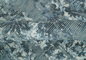 Modern Abstract Gray, Blue, Charcoal and Ivory 5x8 Hand loom wool and Viscose Area Rug