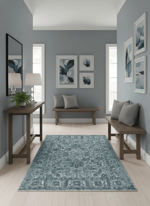 Modern Abstract Gray, Blue, Charcoal and Ivory 5x8 Hand loom wool and Viscose Area Rug
