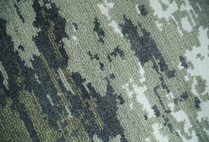 Modern abstract Green, Charcoal, Ivory and silver Hand Knotted 5x8 wool Area Rug