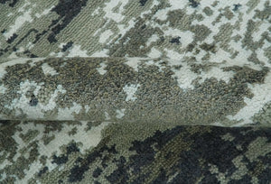 Modern abstract Green, Charcoal, Ivory and silver Hand Knotted 5x8 wool Area Rug