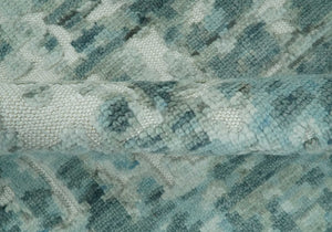 Modern Abstract Hand carved Texture Teal, Ivory and Blue Hand Knotted 5x8 wool Rug