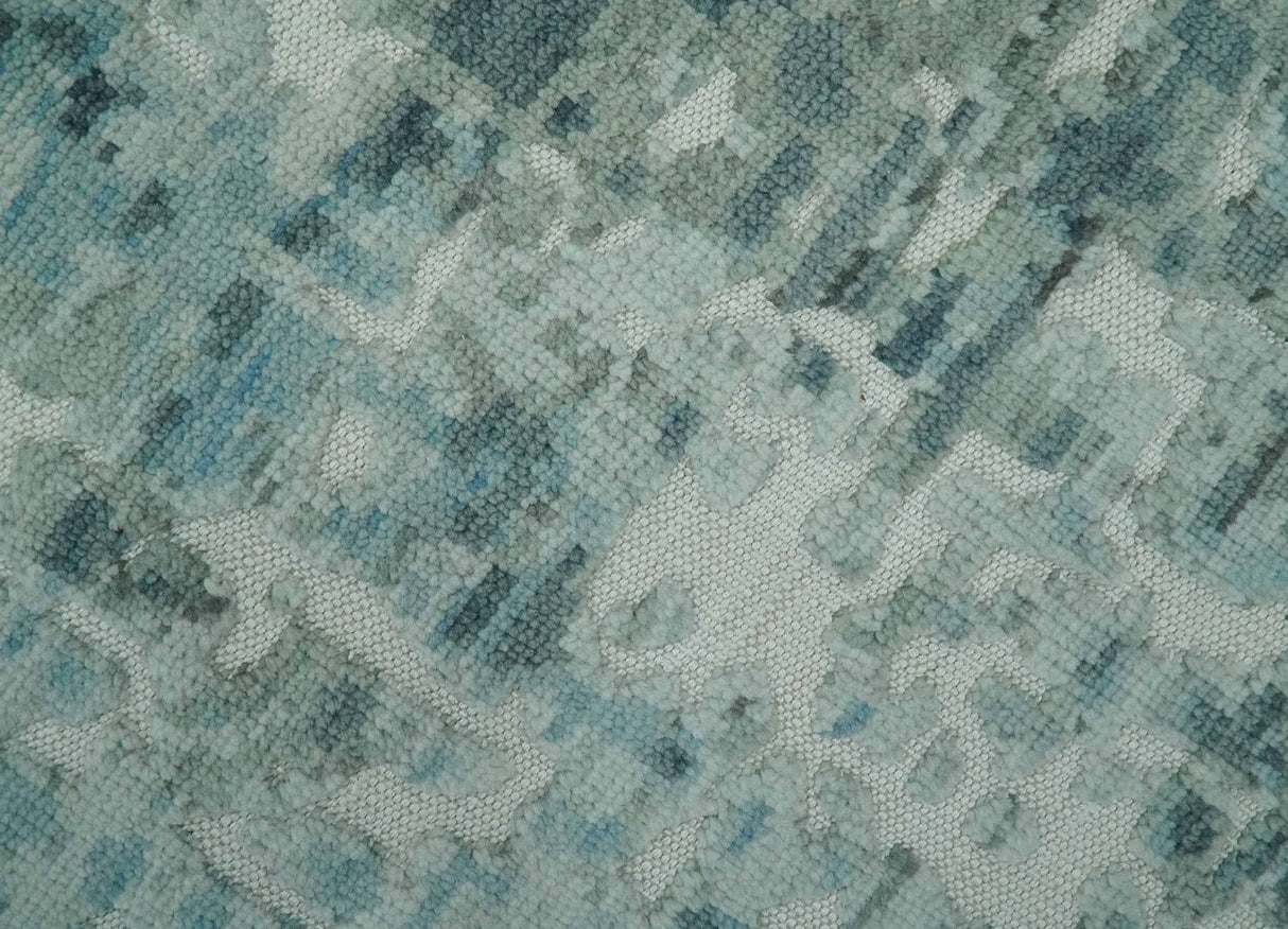 Modern Abstract Hand carved Texture Teal, Ivory and Blue Hand Knotted 5x8 wool Rug