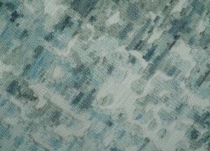 Modern Abstract Hand carved Texture Teal, Ivory and Blue Hand Knotted 5x8 wool Rug