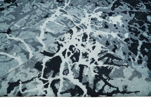 Modern Abstract Hand Knotted 8x10 Ivory, Gray, Charcoal and Black  Wool and Blended Silk Area Rug