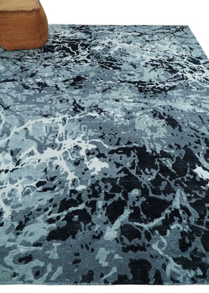 Modern Abstract Hand Knotted 8x10 Ivory, Gray, Charcoal and Black  Wool and Blended Silk Area Rug
