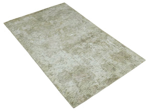 Modern Abstract Ivory, Green and Charcoal 5x8 Hand loom Wool and Viscose Area Rug