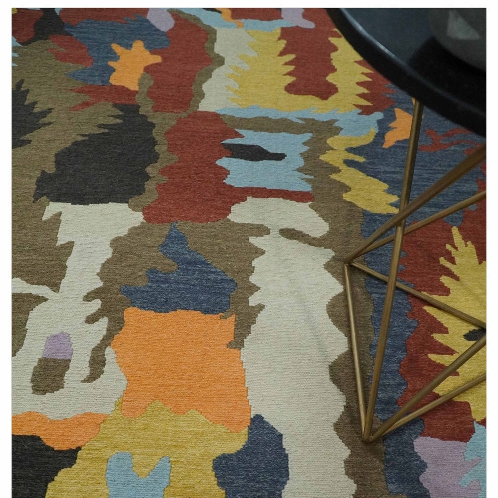 Modern Abstract Look Multi Color 5x8 Hand Woven Soumak Dhurrie Wool Area Rug