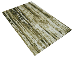 Modern Abstract Olive, ivory and Green Hand Knotted 5x8 wool and Art Silk Area Rug
