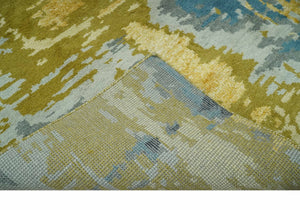 Modern Abstract Olive, Silver, Blue and Charcoal 5x8 Hand Knotted wool Area Rug