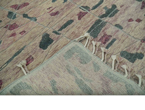 Modern Abstract Pink, Purple, Beige and Green Hand Knotted 5x8 wool Area Rug
