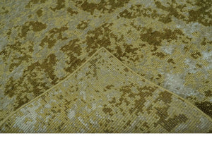 Modern Abstract Shades of Olive and Silver 5x8 Hand knotted wool and art silk area rug
