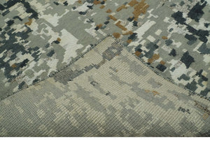 Modern Abstract Silver, Ivory, Charcoal and Olive Hand Knotted 5.6x8 wool Area Rug